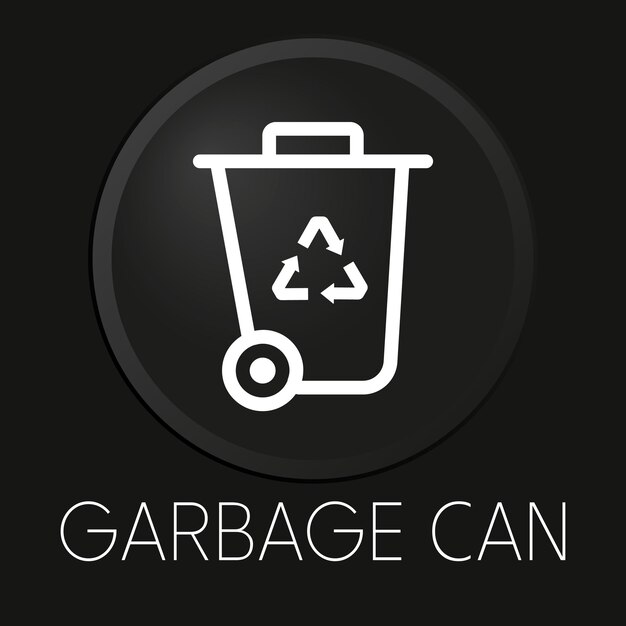 Icono de línea de vector mínimo de bote de basura en botón 3D aislado sobre fondo negro Vector Premium