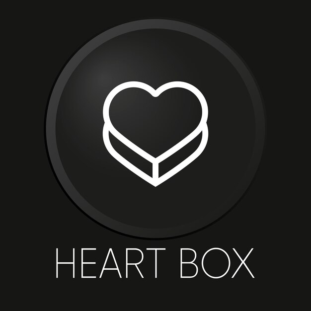 Icono de línea de vector mínimo de caja de corazón en botón 3D aislado sobre fondo negro Vector Premium