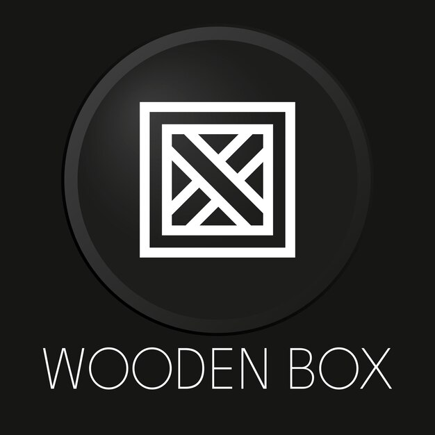 Icono de línea de vector mínimo de caja de madera en botón 3D aislado sobre fondo negro Vector Premium