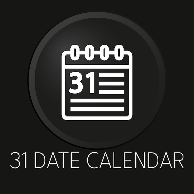 Icono de línea de vector mínimo de calendario de fecha en botón 3D aislado sobre fondo negro Vector Premium