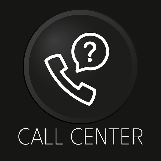 Icono de línea de vector mínimo de call center en botón 3D aislado sobre fondo negro Vector Premium