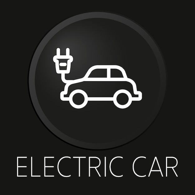 Icono de línea de vector mínimo de coche eléctrico en botón 3D aislado sobre fondo negro Vector Premium