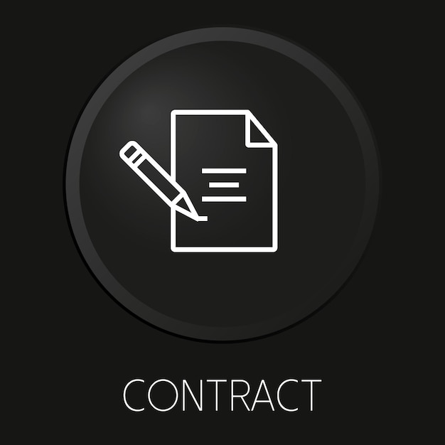 Icono de línea de vector mínimo de contrato en botón 3D aislado sobre fondo negro Premium VectorxAxA