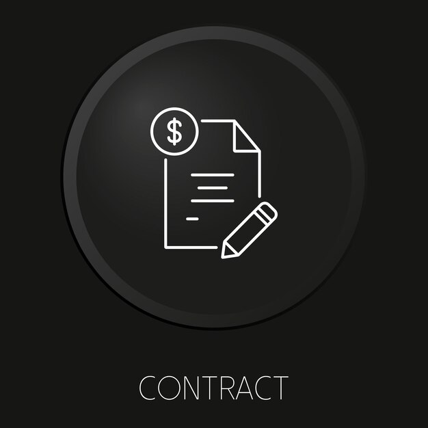 Icono de línea de vector mínimo de contrato en botón 3D aislado sobre fondo negro Vector Premium