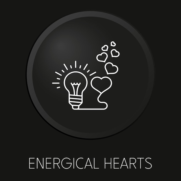Icono de línea de vector mínimo de corazones energéticos en botón 3D aislado sobre fondo negro Vector Premium