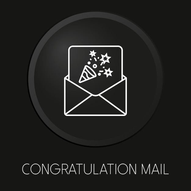 Icono de línea de vector mínimo de correo de felicitación en botón 3d aislado sobre fondo negro vector premium