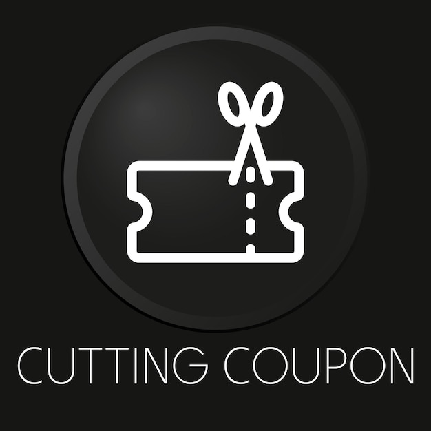 Icono de línea de vector mínimo de cupón de corte en botón 3D aislado sobre fondo negro Vector Premium
