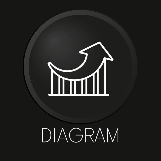 Icono de línea de vector mínimo de diagrama en botón 3d aislado sobre fondo negro vector premium