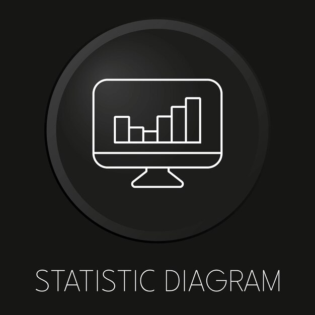 Icono de línea de vector mínimo de diagrama estadístico en botón 3D aislado sobre fondo negro Vector Premium