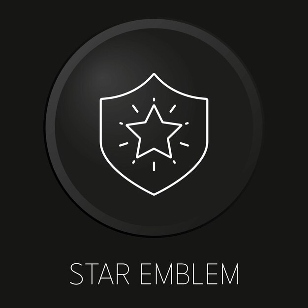 Icono de línea de vector mínimo de emblema de estrella en botón 3D aislado sobre fondo negro Vector Premium