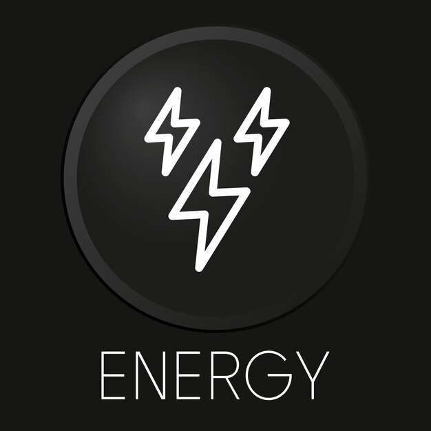 Icono de línea de vector mínimo de energía en botón 3D aislado sobre fondo negro Premium VectorxA