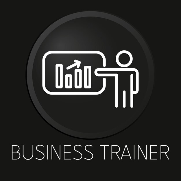 Icono de línea de vector mínimo de entrenador de negocios en botón 3D aislado sobre fondo negro Premium VectorxAxA