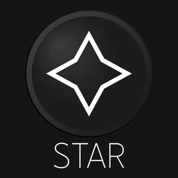 Icono de línea de vector mínimo de estrella en botón 3D aislado sobre fondo negro Vector Premium