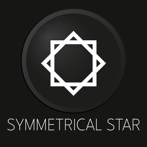 Icono de línea de vector mínimo de estrella simétrica en botón 3D aislado sobre fondo negro Vector Premium