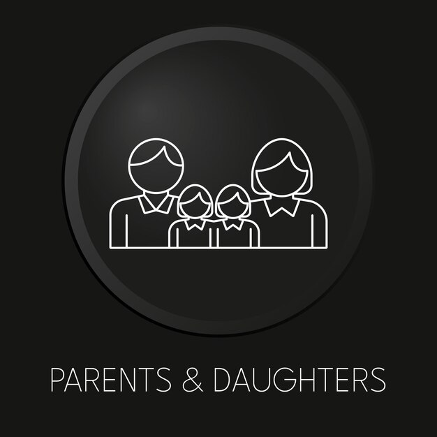 Icono de línea de vector mínimo de hija de padres en botón 3D aislado sobre fondo negro Vector Premium
