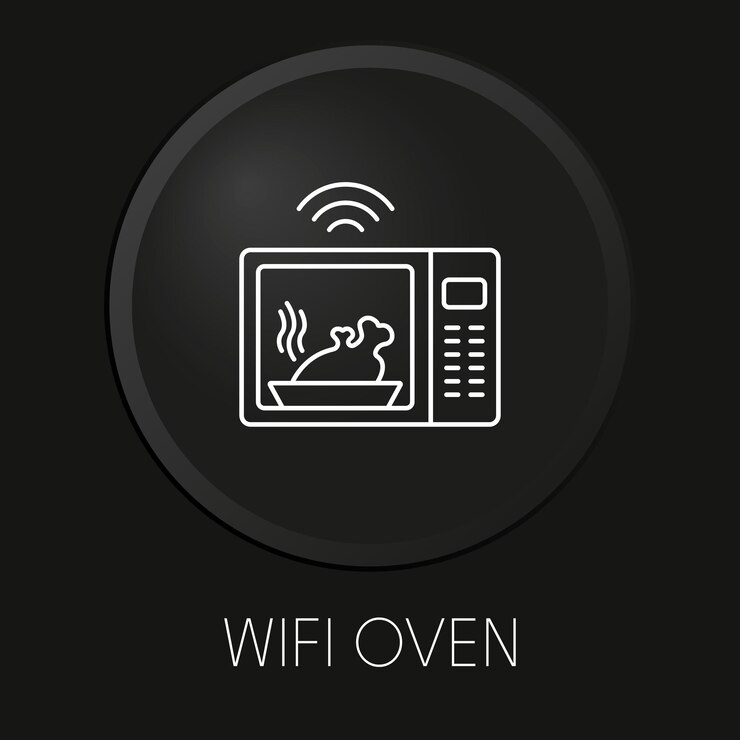 Vector icono de línea de vector mínimo de horno wifi en botón 3d aislado sobre fondo negro vector premium