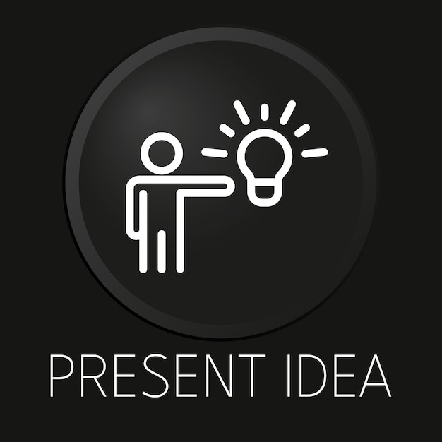 Icono de línea de vector mínimo de idea actual en botón 3D aislado sobre fondo negro Vector Premium