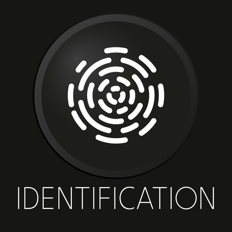 Vector icono de línea de vector mínimo de identificación en botón 3d aislado sobre fondo negro vector premium