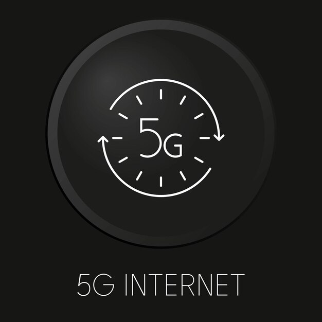 Icono de línea de vector mínimo de internet 5g en botón 3d aislado sobre fondo negro premium vectorxa