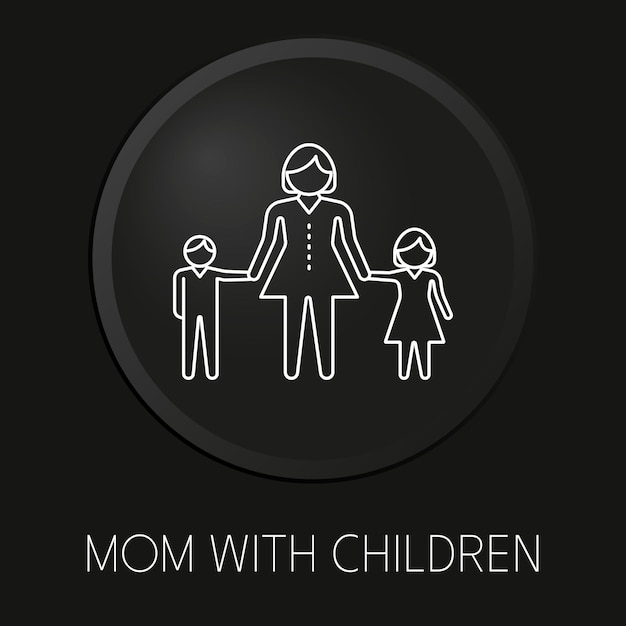 Icono de línea de vector mínimo de niños de mamá en botón 3D aislado sobre fondo negro Vector Premium