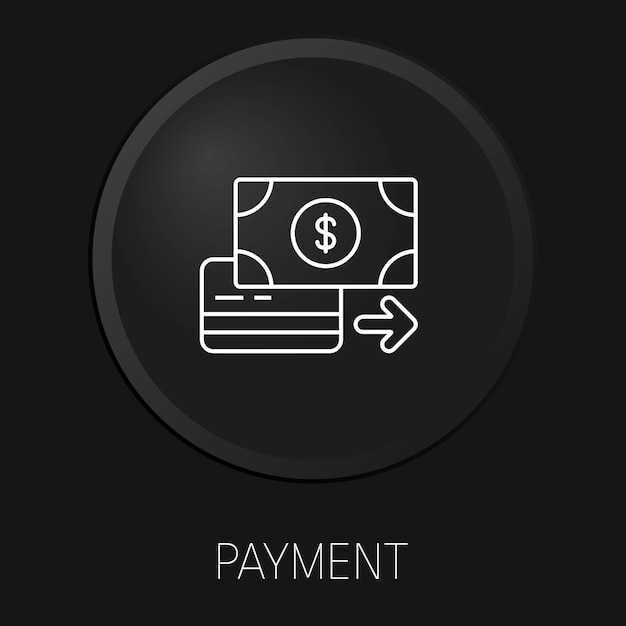 Icono de línea de vector mínimo de pago en botón 3D aislado sobre fondo negro Vector Premium