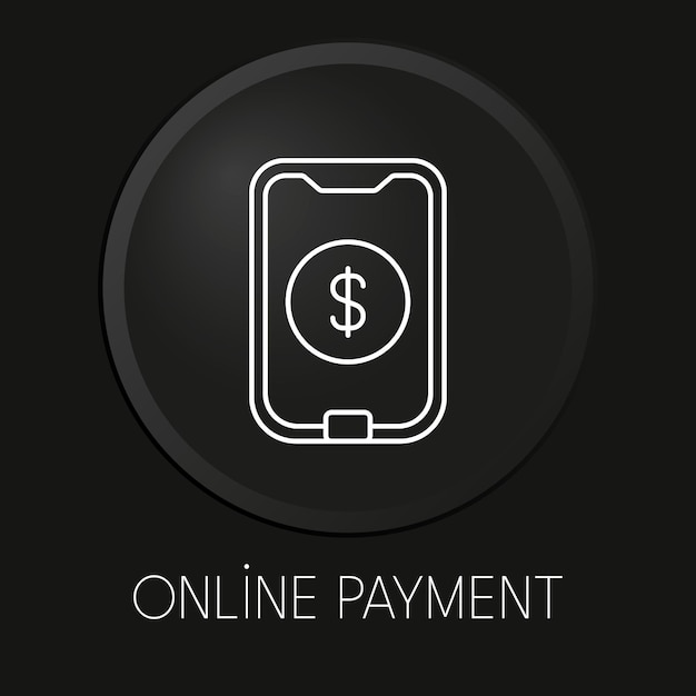 Icono de línea de vector mínimo de pago en línea en botón 3D aislado sobre fondo negro Vector Premium