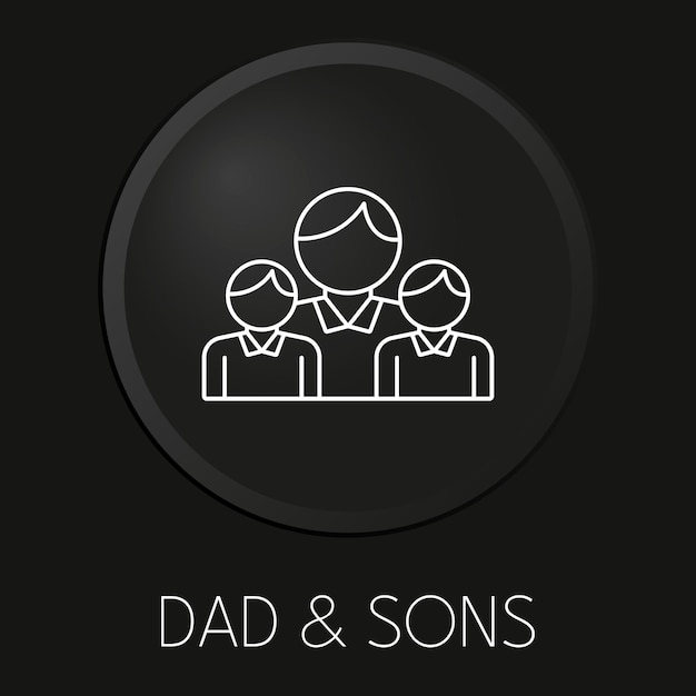 Icono de línea de vector mínimo de papá hijos en botón 3D aislado sobre fondo negro Vector Premium