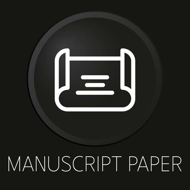 Icono de línea de vector mínimo de papel manuscrito en botón 3D aislado sobre fondo negro Premium VectorxA