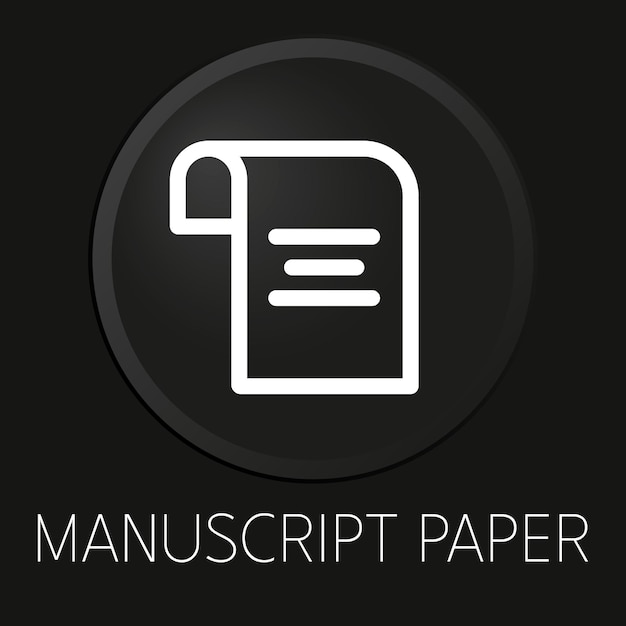 Icono de línea de vector mínimo de papel manuscrito en botón 3D aislado sobre fondo negro Premium VectorxA