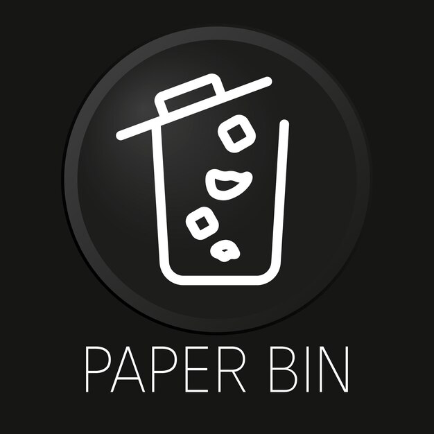 Icono de línea de vector mínimo de papelera en botón 3D aislado sobre fondo negro Vector Premium