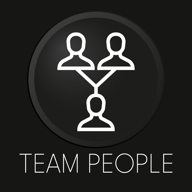 Icono de línea de vector mínimo de personas de equipo en botón 3D aislado sobre fondo negro Vector Premium