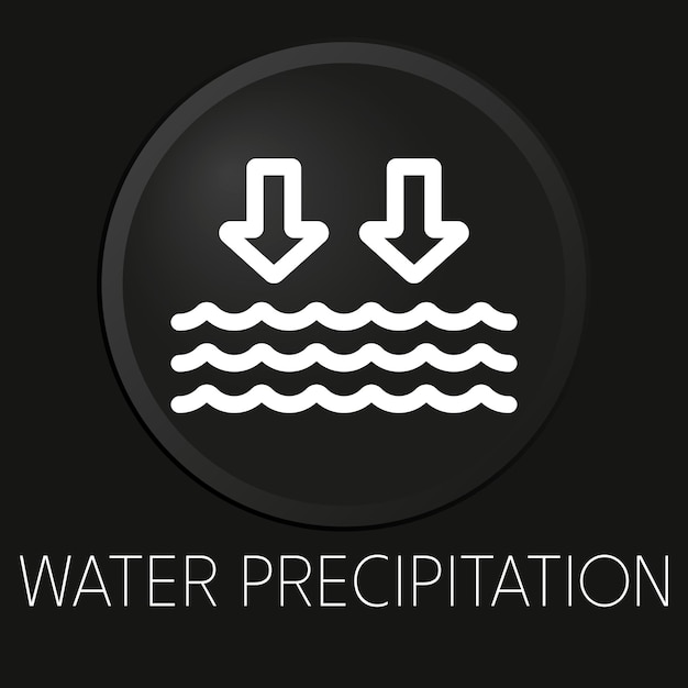 Icono de línea de vector mínimo de precipitación de agua en botón 3D aislado sobre fondo negro Vector Premium