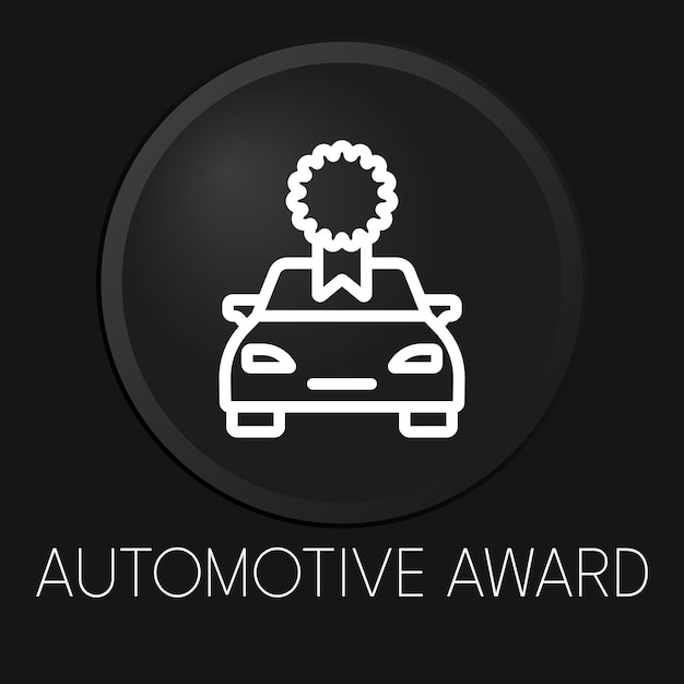 Icono de línea de vector mínimo de premio automotriz en botón 3D aislado sobre fondo negro Premium VectorxA