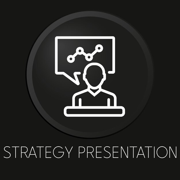 Icono de línea de vector mínimo de presentación de estrategia en botón 3D aislado sobre fondo negro Premium VectorxAxA