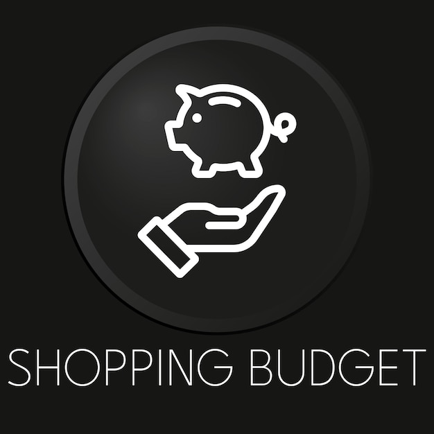 Icono de línea de vector mínimo de presupuesto de compras en botón 3D aislado sobre fondo negro Vector Premium