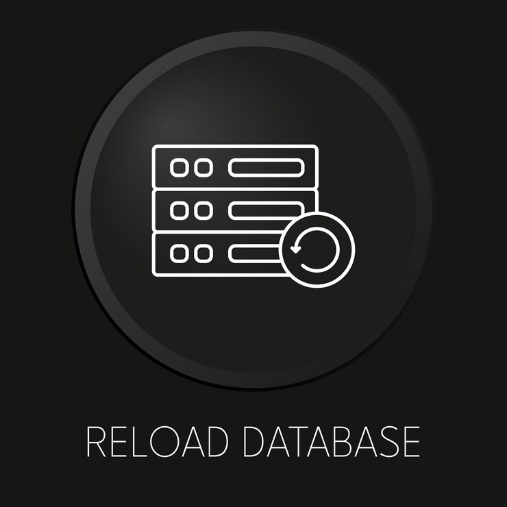 Vector icono de línea de vector mínimo de recarga de base de datos en botón 3d aislado sobre fondo negro vector premium