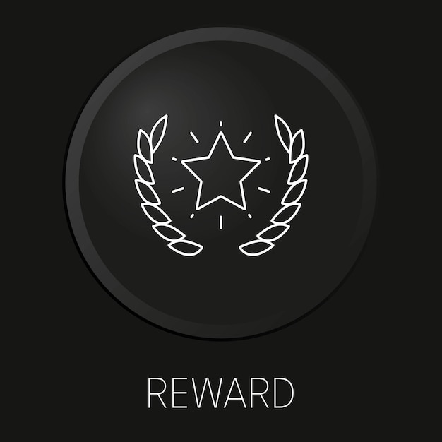 Icono de línea de vector mínimo de recompensa en el botón 3D aislado sobre fondo negro Vector Premium
