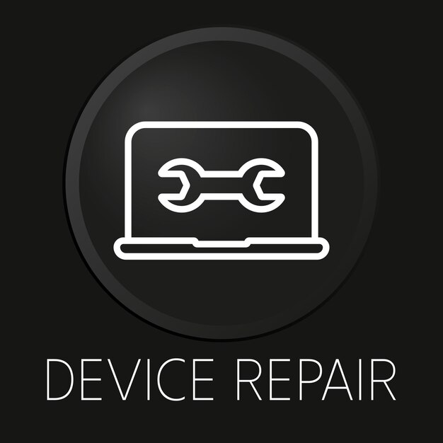 Icono de línea de vector mínimo de reparación de dispositivo en botón 3D aislado sobre fondo negro Vector Premium