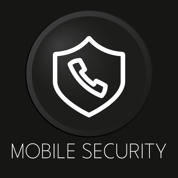 Icono de línea de vector mínimo de seguridad móvil en botón 3D aislado sobre fondo negro Vector Premium