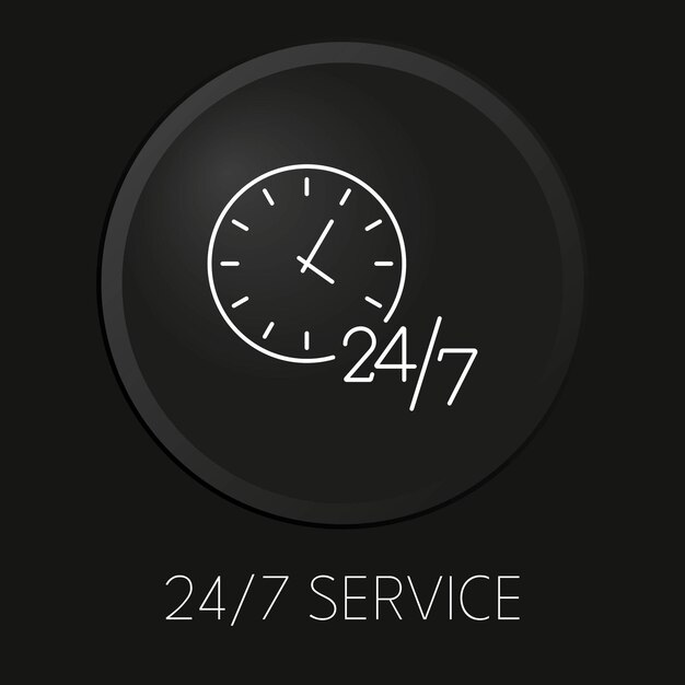 Icono de línea de vector mínimo de servicio 247 en botón 3D aislado sobre fondo negro Vector Premium