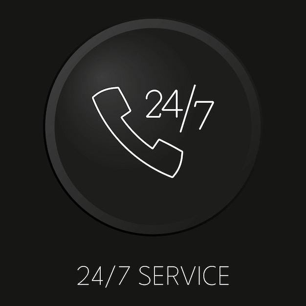 Icono de línea de vector mínimo de servicio 247 en botón 3D aislado sobre fondo negro Vector Premium