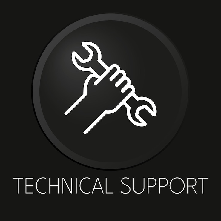 Vector icono de línea de vector mínimo de soporte técnico en botón 3d aislado sobre fondo negro vector premium