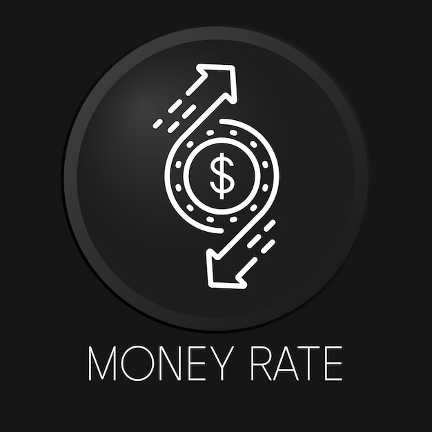 Icono de línea de vector mínimo de tasa de dinero en botón 3D aislado sobre fondo negro Premium VectorxA