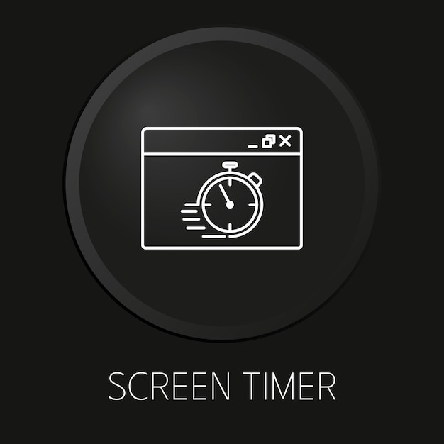 Icono de línea de vector mínimo de temporizador de pantalla en botón 3d aislado sobre fondo negro vector premium