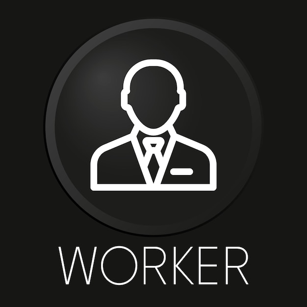 Icono de línea de vector mínimo de trabajador en botón 3D aislado sobre fondo negro Vector Premium