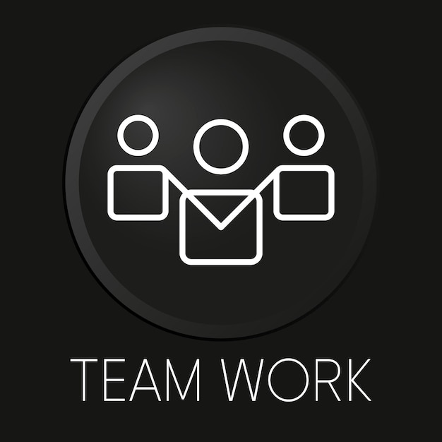 Icono de línea de vector mínimo de trabajo en equipo en botón 3D aislado sobre fondo negro Vector PremiumxDxA