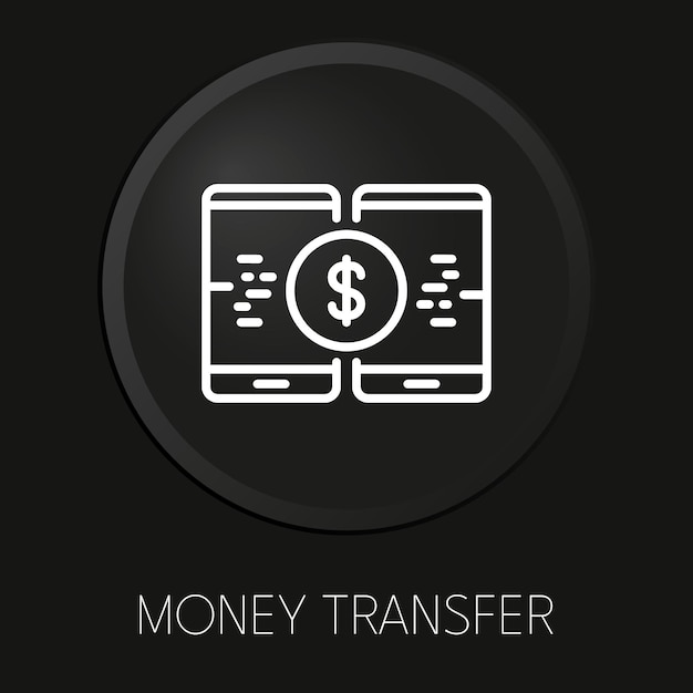 Icono de línea de vector mínimo de transferencia de dinero en botón 3D aislado sobre fondo negro Vector Premium