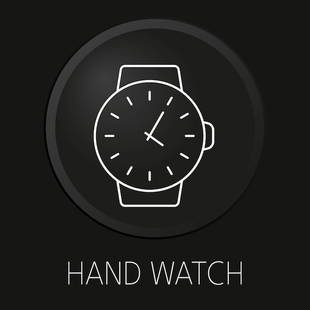 Icono de línea de vector de reloj de mano en botón 3D aislado sobre fondo negro Vector Premium