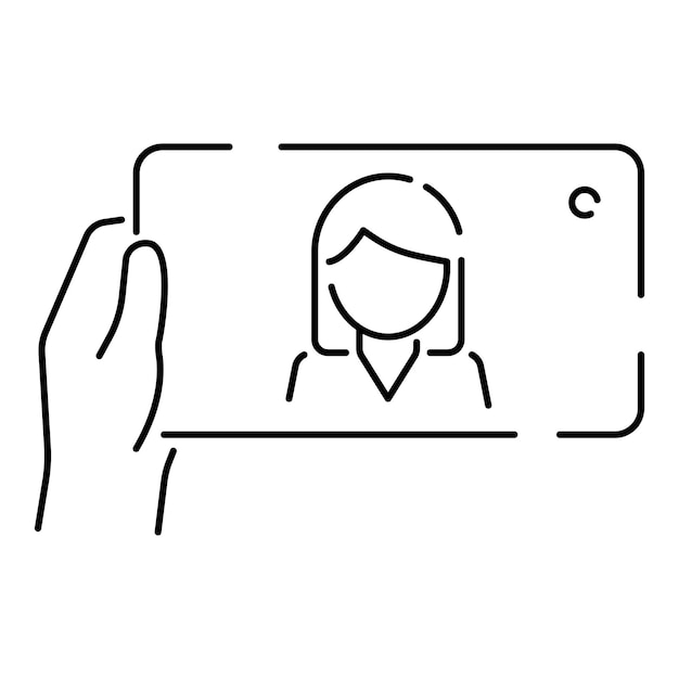 Icono de línea de vector Selfie Tome una foto selfie cámara frontal del teléfono celular y palo selfie Ilustración de símbolo de dispositivo de teléfono inteligente
