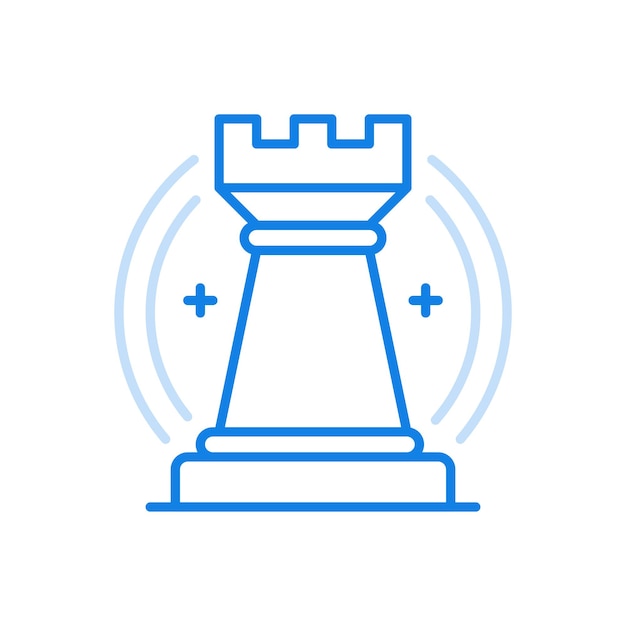 Icono de línea de vector de torre de ajedrez juego estratégico con principio lógico